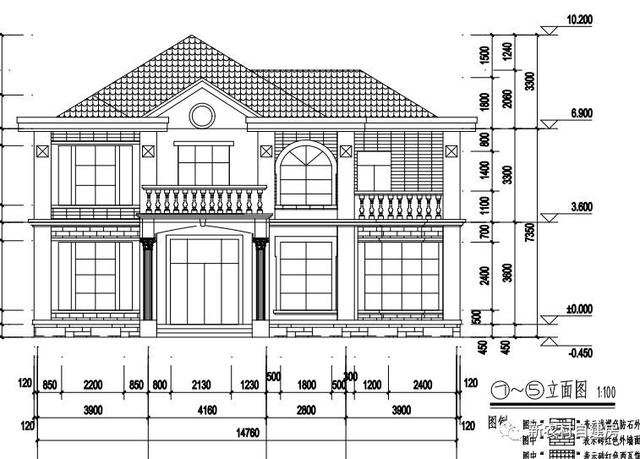 15x10米二層農(nóng)村別墅設(shè)計(jì)圖，8間臥室，含平面圖和立面圖