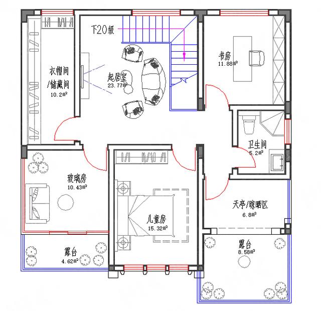 帶玻璃花房矮層車庫三層別墅圖紙10.2*11.1，功能齊全，主體造價30萬左右