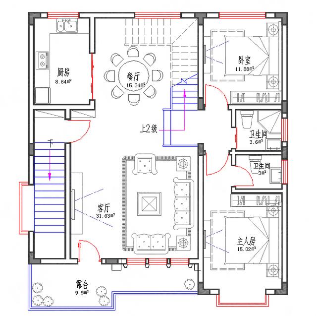 帶玻璃花房矮層車庫三層別墅圖紙10.2*11.1，功能齊全，主體造價30萬左右