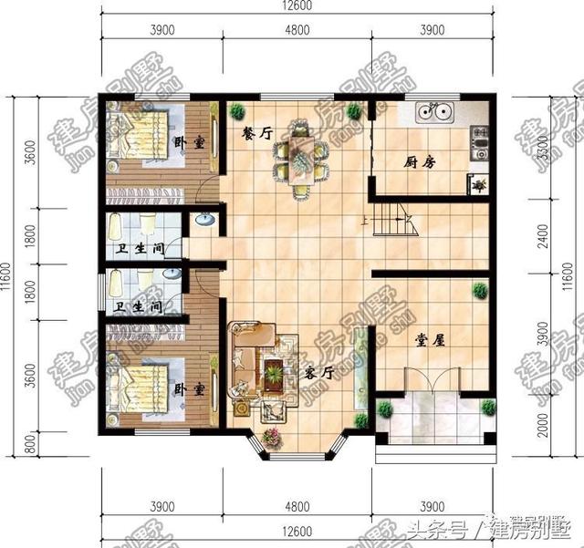 12.6×11.6米二層農(nóng)村別墅，老爸老媽喜歡的不得了