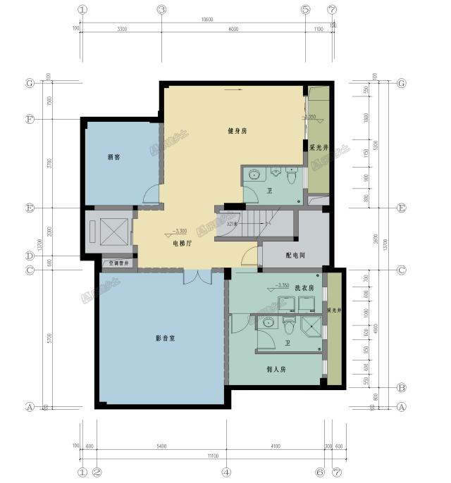 三層帶地下室歐式別墅，采光井設(shè)計(jì)改善地下室環(huán)境