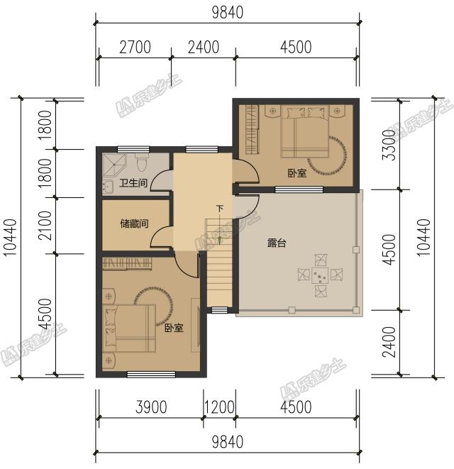 10米開間，客廳側(cè)布置一跑樓梯平面設(shè)計(jì)，五套方案供您選擇
