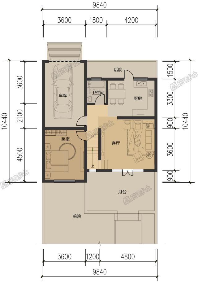 10米開間，客廳側(cè)布置一跑樓梯平面設(shè)計(jì)，五套方案供您選擇