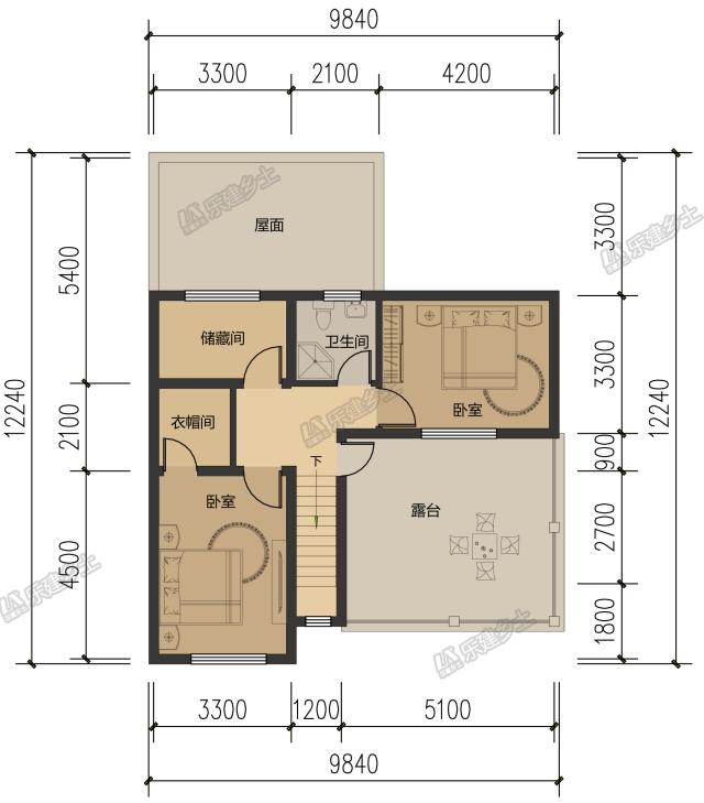 10米開間，客廳側(cè)布置一跑樓梯平面設(shè)計(jì)，五套方案供您選擇