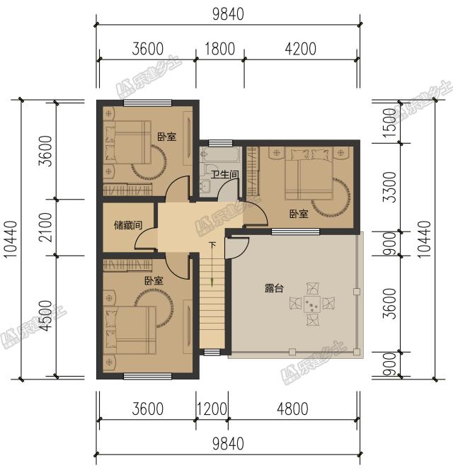 10米開間，客廳側(cè)布置一跑樓梯平面設(shè)計(jì)，五套方案供您選擇