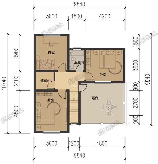 10米開間，客廳側(cè)布置一跑樓梯平面設(shè)計(jì)，五套方案供您選擇