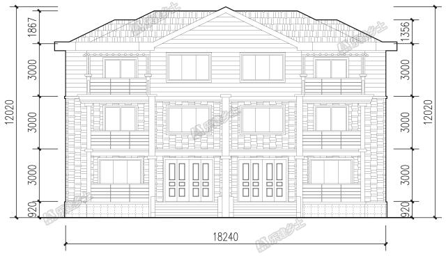 18x11米三層簡歐雙拼別墅，內(nèi)部完全對稱，外觀整體感強
