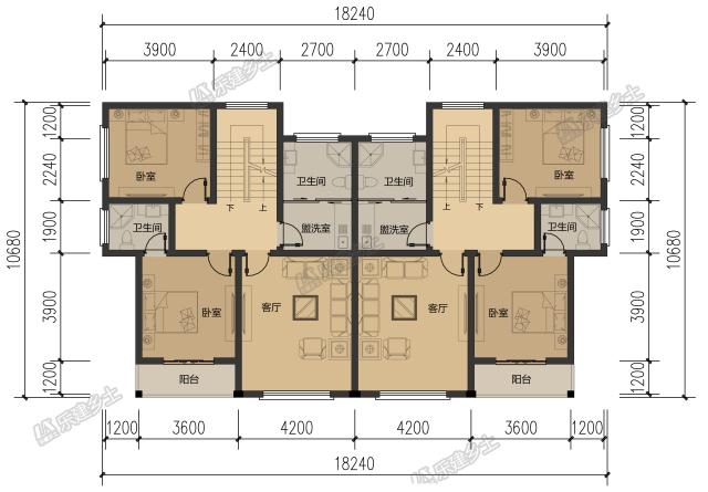 18x11米三層簡歐雙拼別墅，內(nèi)部完全對稱，外觀整體感強