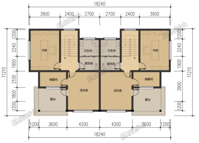 18x11米三層簡歐雙拼別墅，內(nèi)部完全對稱，外觀整體感強