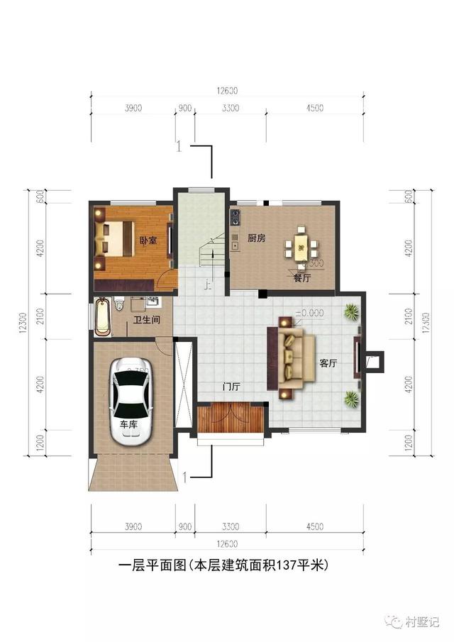 12.6×12.3米帶挑空客廳的歐式農(nóng)村別墅，丈母娘都夸好