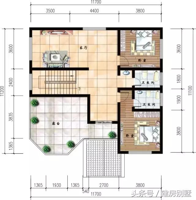 11.7×11.1三層農(nóng)村別墅，坐樓頂亭子里看長天一色