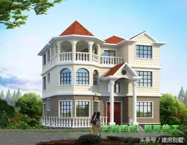 11.7×11.1三層農(nóng)村別墅，坐樓頂亭子里看長天一色