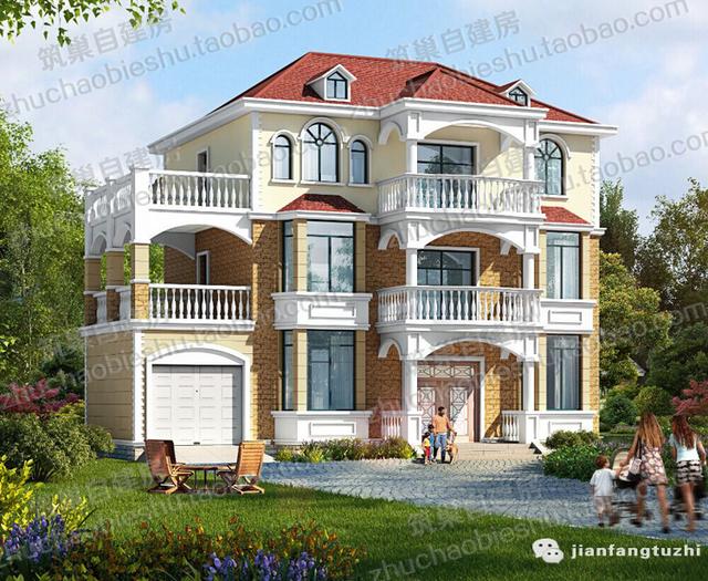 農(nóng)村三層別墅建成效果圖展示：磚混結(jié)構(gòu)造價30萬3廳9室6衛(wèi)帶堂屋套間帶車庫