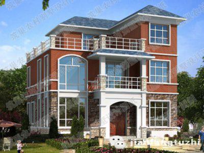 三層別墅建成效果圖：簡(jiǎn)單易建25萬(wàn)120㎡3廳5室4衛(wèi)帶落地窗套間帶露臺(tái)