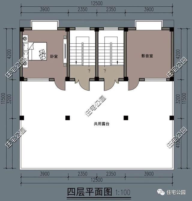四層雙拼農(nóng)村別墅設計圖12.5x12.5米，內(nèi)設堂屋老人房影音室，外觀精致又大氣