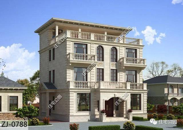 四層雙拼農(nóng)村別墅設計圖12.5x12.5米，內(nèi)設堂屋老人房影音室，外觀精致又大氣