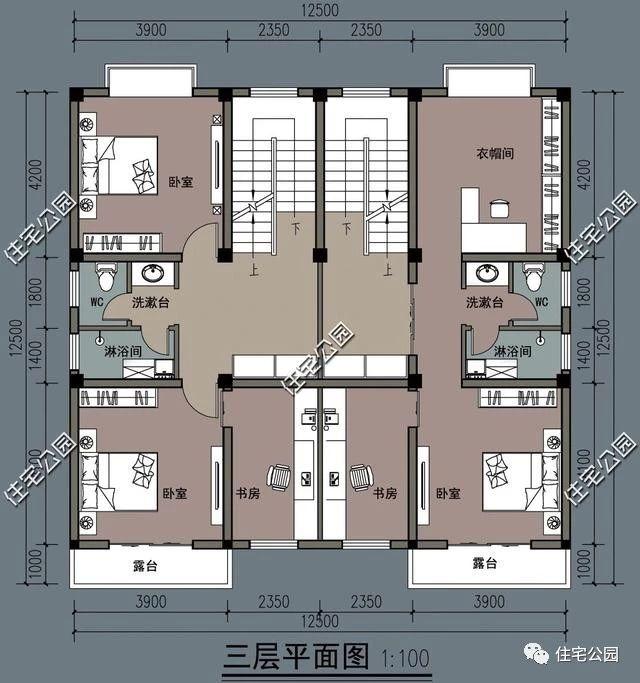 四層雙拼農(nóng)村別墅設計圖12.5x12.5米，內(nèi)設堂屋老人房影音室，外觀精致又大氣