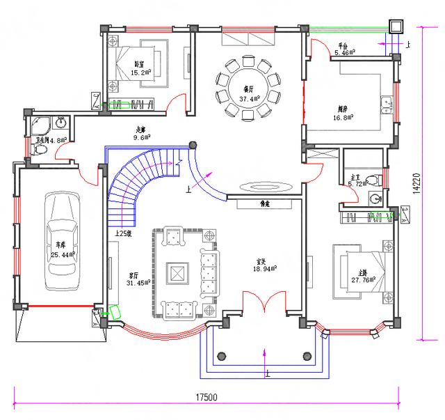 剛建成的復(fù)式三層別墅圖：65萬210㎡3廳7室?guī)TV房活動廳套間，一樣豪華大氣