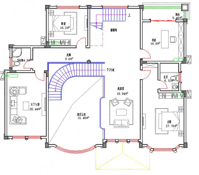 剛建成的復(fù)式三層別墅圖：65萬210㎡3廳7室?guī)TV房活動廳套間，一樣豪華大氣