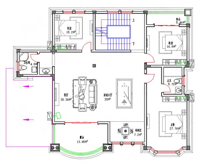 剛建成的復(fù)式三層別墅圖：65萬210㎡3廳7室?guī)TV房活動廳套間，一樣豪華大氣