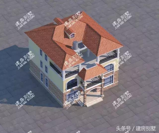 13.2×15.1米三層農(nóng)村別墅，真石漆搭配文化石，經(jīng)濟又美觀