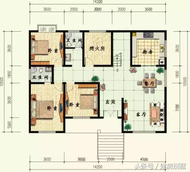 14.2×10.5米一層農(nóng)村別墅，北方人都喜歡的戶型