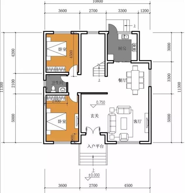 11X12米方正農(nóng)村小別墅，非常符合農(nóng)村的風(fēng)俗，帶平面圖