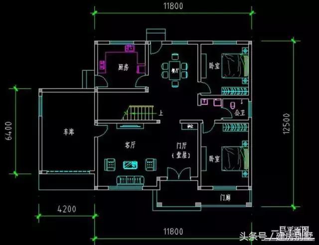 16×12.5米兩層農(nóng)村別墅，堂屋書(shū)屋車庫(kù)露臺(tái)一樣不落
