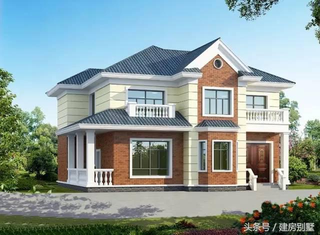 13.6×12.3米兩層農(nóng)村別墅，帶飄窗還有門(mén)廊