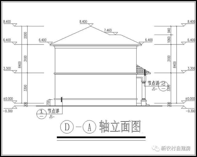 20萬內(nèi)的農(nóng)村私人別墅設(shè)計圖，14x9米，含平面圖和立面圖