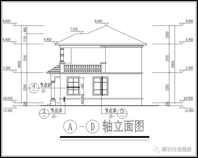 20萬內(nèi)的農(nóng)村私人別墅設(shè)計圖，14x9米，含平面圖和立面圖