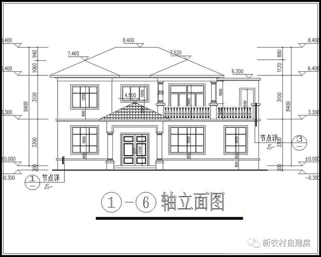 20萬內(nèi)的農(nóng)村私人別墅設(shè)計圖，14x9米，含平面圖和立面圖