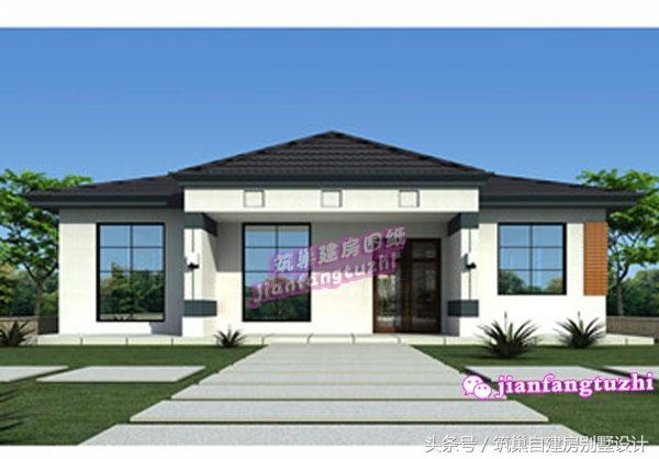 占地150平米左右的一層現(xiàn)代農(nóng)村別墅設計圖，室內(nèi)布局寬敞合理，含全套施工圖