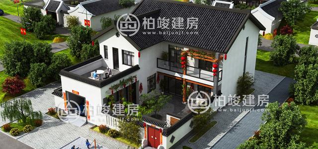 10X8米帶庭院新中式農(nóng)村別墅圖，傳統(tǒng)與現(xiàn)代的結(jié)合，從此詩和遠方從這駐足