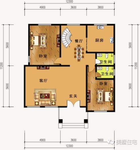 15款二層別墅圖，戶型方正施工簡單，主體造價最低只要18萬，性價超高的啊