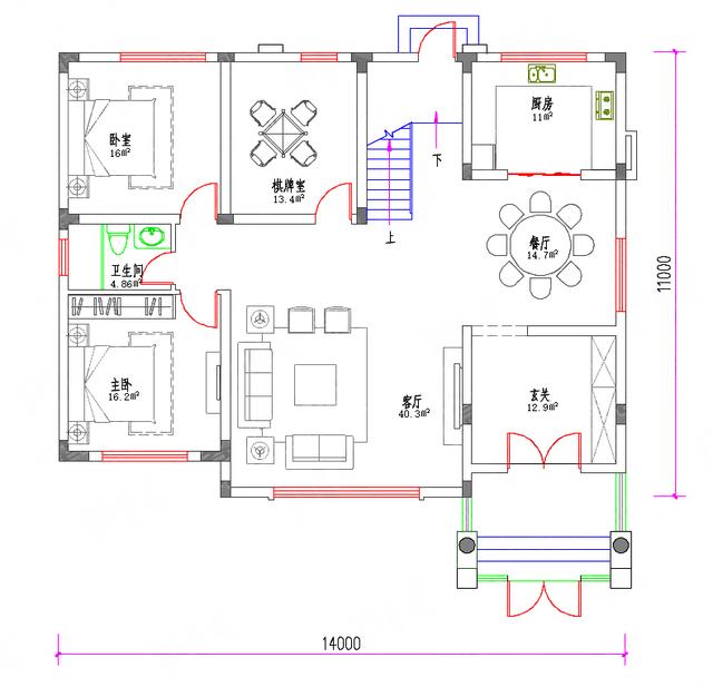 二層農(nóng)村自建房全套施工圖，造價30萬左右2廳6臥14×11帶棋牌室臥室套間