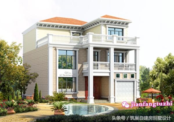 三層帶車庫農(nóng)村自建房別墅設(shè)計(jì)圖，戶型合理，空間利用高