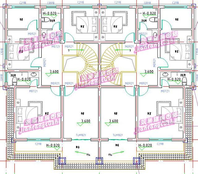 鄉(xiāng)村二層雙拼別墅農(nóng)村兩戶自建房，簡(jiǎn)約美觀。