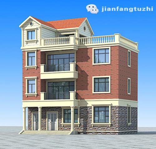 小戶型三層半兄弟戶別墅圖，100㎡32萬3廳3廚9室，帶涼亭。