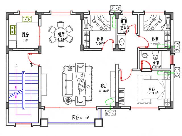 小戶型三層半兄弟戶別墅圖，100㎡32萬3廳3廚9室，帶涼亭。
