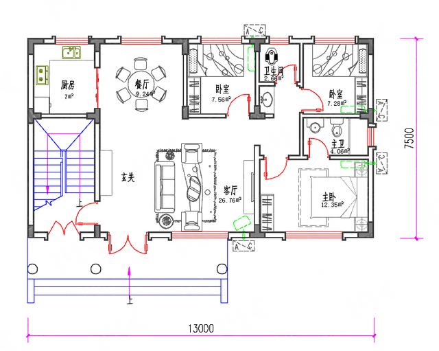 小戶型三層半兄弟戶別墅圖，100㎡32萬3廳3廚9室，帶涼亭。