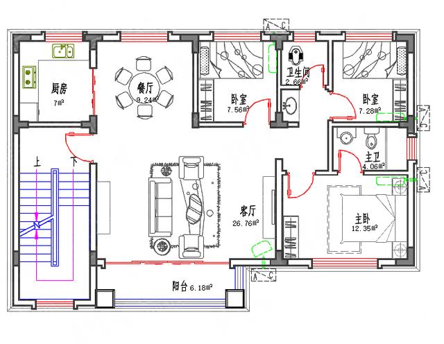 小戶型三層半兄弟戶別墅圖，100㎡32萬3廳3廚9室，帶涼亭。