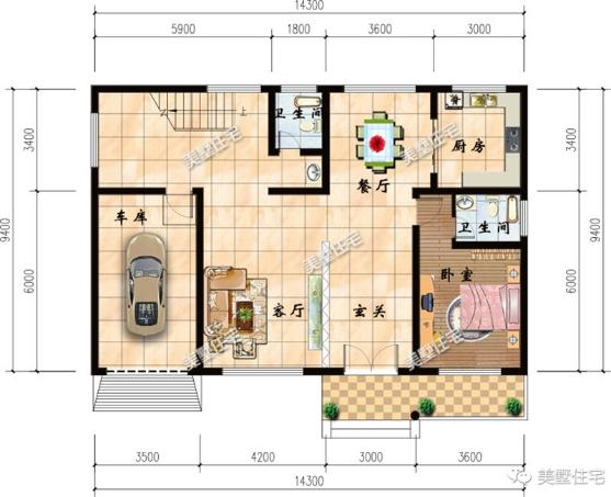 二層別墅14X9米，5室4衛(wèi)還帶車庫，超小進深也能造好房。