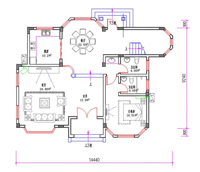 三層特色歐式城堡別墅圖，戶型精美大氣，40萬2廳6室?guī)ш柟夥啃蓍e房套房