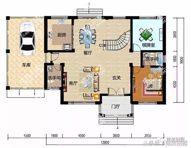 三層豪宅別墅圖，第一棟配開(kāi)放式車庫(kù)，第二棟設(shè)電梯井