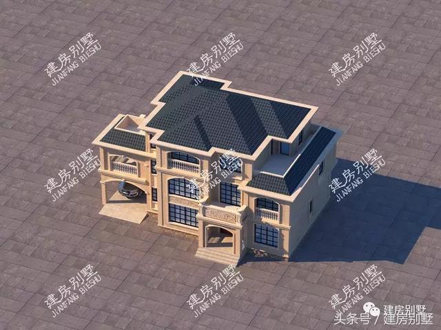 三層豪宅別墅圖，第一棟配開(kāi)放式車庫(kù)，第二棟設(shè)電梯井