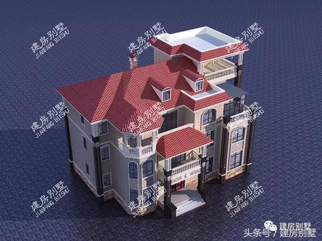 三層豪宅別墅圖，第一棟配開(kāi)放式車庫(kù)，第二棟設(shè)電梯井