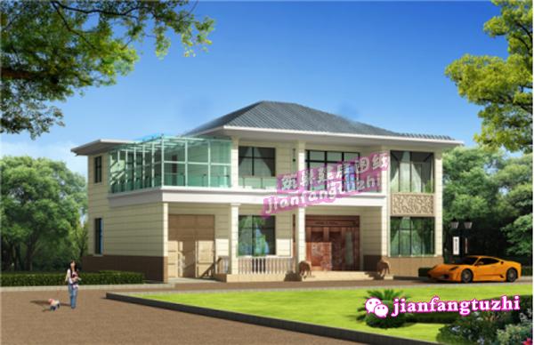 18x14米二層新農(nóng)村框架自建房，帶陽光房，簡約清新。