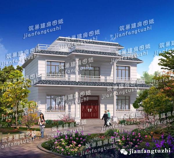 18x14米二層新農(nóng)村框架自建房，帶陽光房，簡約清新。