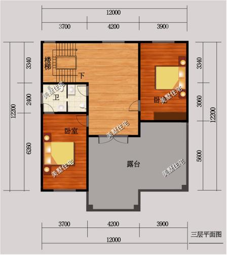 三層別墅圖，12x12米，6室2廳簡(jiǎn)歐風(fēng)，方正的戶型和簡(jiǎn)約的外觀。